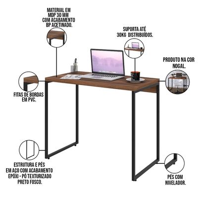 Mesa Para Escritório e Home Office Industrial Aspen 90 cm C01 Nogal - Lyam Decor