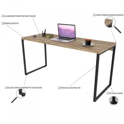 Mesa Para Escritório Home Office Estilo Industrial Form C01 150 cm Carvalho - Lyam Decor