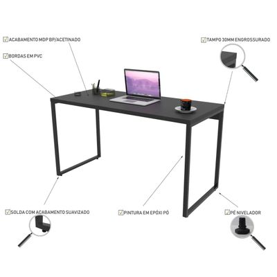 Mesa Para Escritório Home Office Estilo Industrial Form C01 135 cm Preto Onix - Lyam Decor