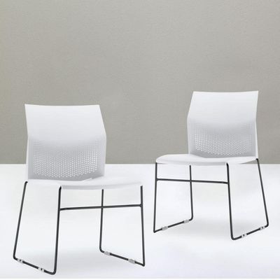 Kit 02 Cadeiras Fixa Base Preta Empilhável Connect F02 Branco - Lyam Decor