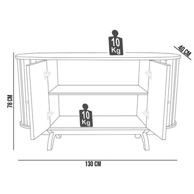 Balcão Buffet Para Sala De Estar Curvo 02 Portas Romagna 130cm D03 Freijó Preto Fosco - Lyam Decor