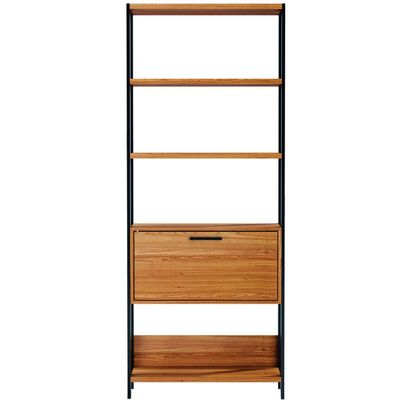 Estante 5 Prateleiras 01 Porta Escritório Trend D03 185x73 cm Freijó Preto Fosco - Lyam Decor