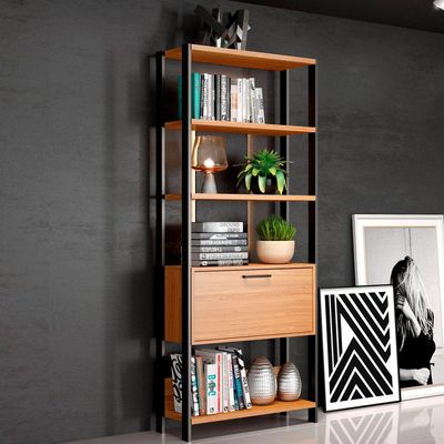 Estante 5 Prateleiras 01 Porta Escritório Trend D03 185x73 cm Freijó Preto Fosco - Lyam Decor