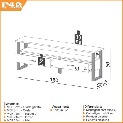 Rack Para Sala De Estar 02 Gavetas 01 Prateleira Olivy D03 180 Cm Freijó Preto Fosco - Lyam Decor