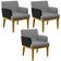 Kit 3 Poltronas Decorativa Sala de Estar Beatriz W01 Linho Cinza Escuro Couríssimo Preto Lyam Decor