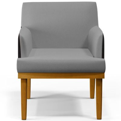 Kit 3 Poltronas Decorativa Sala de Estar Beatriz W01 Linho Cinza Escuro Couríssimo Preto Lyam Decor