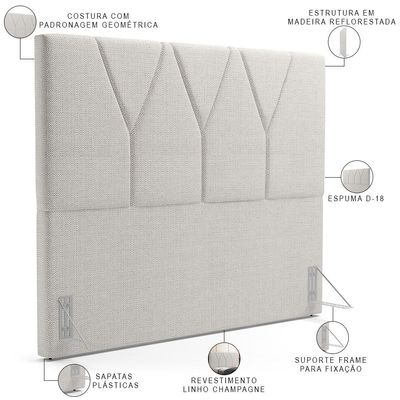 Cabeceira Cama Box Casal King  195 cm Aurora W01 Linho Champagne - Lyam Decor
