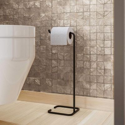 Suporte Papeleira De Chão Para Banheiro Lavabo Set Aço Multiuso D01 Preto Fosco - Lyam Decor