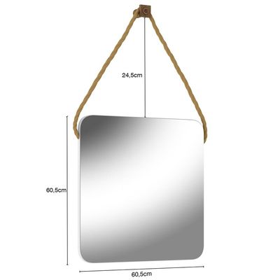Espelho Para Banheiro 60 cm Quadrado Com Corda Nice B06 Nogal Noce Amêndoa - Lyam Decor