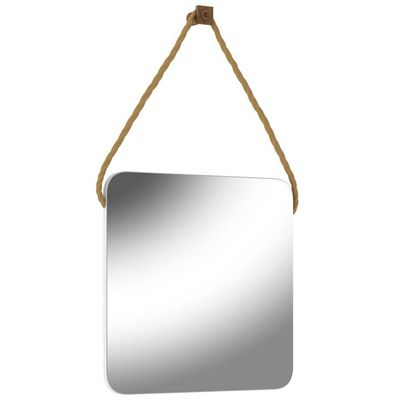 Espelho Para Banheiro 60 cm Quadrado Com Corda Nice B06 Nogal Noce Amêndoa - Lyam Decor