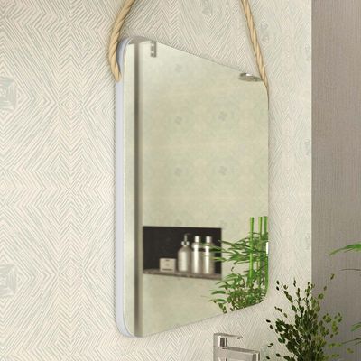 Espelho Para Banheiro 60 cm Quadrado Com Corda Nice B06 Nogal Noce Amêndoa - Lyam Decor