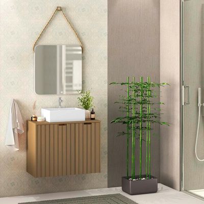 Espelho Para Banheiro 60 cm Quadrado Com Corda Nice B06 Nogal Noce Amêndoa - Lyam Decor