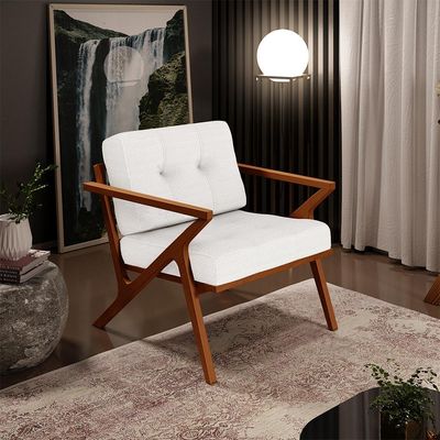 Poltrona Decorativa Sala De Estar Com Cintas De Corano Laís B04 Bouclê Cru - Lyam Decor