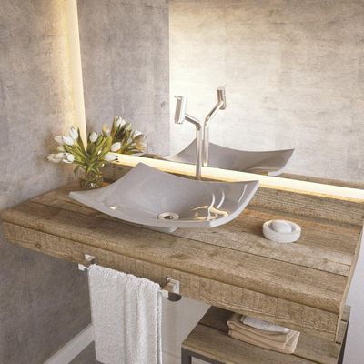 Cuba de Apoio Para Banheiro Lavabo C01 Folha F44 Cinza - Lyam Decor