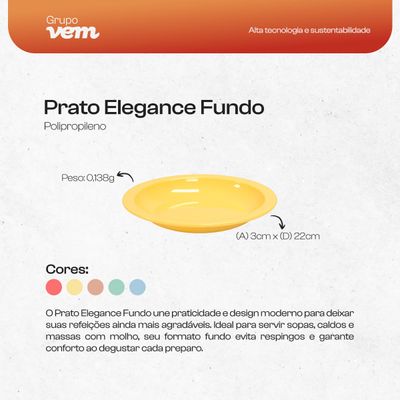 Prato Elegance Fundo Redondo 22cm Azul em Polipropileno