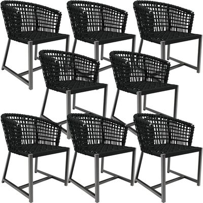 Kit 08 Cadeiras Decorativas Para Área Gourmet Cozinha Corda Náutica Belize D04 Preto - Lyam Decor