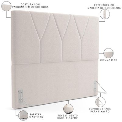 Cabeceira Cama Box Casal King 195 cm Aurora W01 Bouclê Creme - Lyam Decor