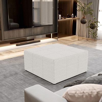 Kit 02 Puffs Decorativos Para Sala De Estar Quadrado Milano 90x90 W01 Bouclê Cru - Lyam Decor