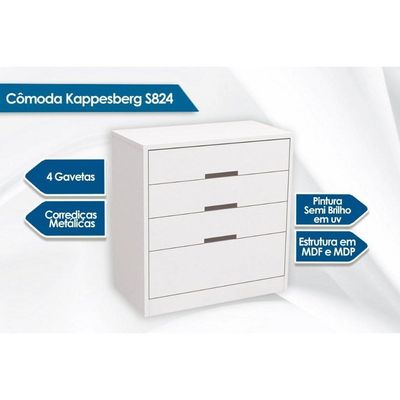 Cômoda De Quarto S824 C- 4 Gavetas Canela - Kappesberg