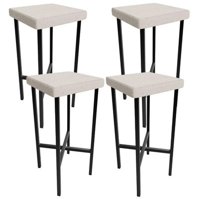 Kit 04 Banquetas Alta Bar Cozinha Sala De Jantar Preto Stella L02 Linho Cru - Lyam Decor