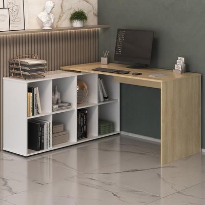 Mesa Para Escritório Escrivaninha Home Office Nero A02 Carvalho Branco - Lyam Decor