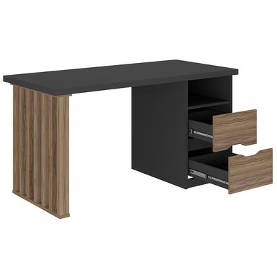 Mesa Para Escritório Escrivaninha Home Office Dora A02 Preto Nogal - Lyam Decor