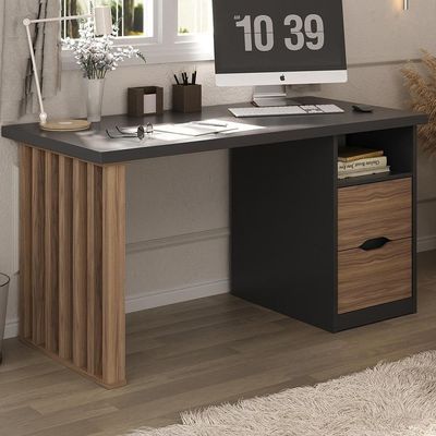 Mesa Para Escritório Escrivaninha Home Office Dora A02 Preto Nogal - Lyam Decor