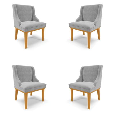 Kit 4 Cadeiras Decorativas Sala de Jantar Base Fixa de Madeira Firenze Suede Cinza/Castanho G19 - Gran Belo