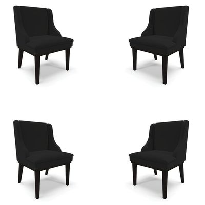 Kit 4 Cadeiras Decorativas Sala de Jantar Base Fixa de Madeira Firenze Linho Preto G19 - Gran Belo