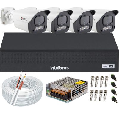 Kit 4 Câmeras 1080p Full Color C/Áudio Dvr Intelbras 4ch S/HD