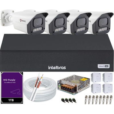 Kit 4 Câmeras Full Color C/Áudio Dvr Intelbras 4ch 1TB Purple