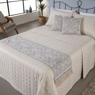 Kit Peseira Grécia 5 Peças Queen 60% Algodão / 40% Poliéster Tecido Jacquard Acompanha Almofadas Cheias - Cáqui