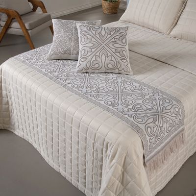 Kit Peseira Grécia 5 Peças Queen 60% Algodão / 40% Poliéster Tecido Jacquard Acompanha Almofadas Cheias - Cáqui