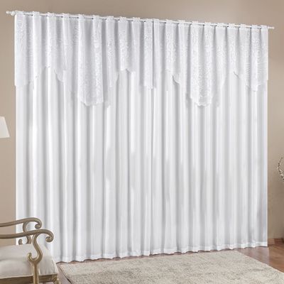 Cortina  Nicole 3 Metros Branca Tecido Microfibra Com Renda Floral Sala Quarto