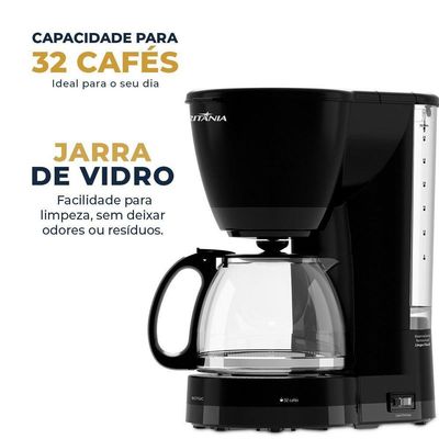 Cafeteira Britânia 32 Cafés Jarra de Vidro 1,2L BCF32C 220V