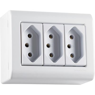 Caixa de Sobrepor com 3 Tomadas 2P+T 20 A 250 V Tramontina LizFlex Branca