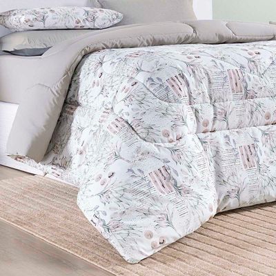 Edredom Cobertor Casa Scarpa Maris King Percalle 200 Fios Estampado Floral Protea Cinza