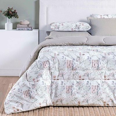 Edredom Cobertor Casa Scarpa Maris King Percalle 200 Fios Estampado Floral Protea Cinza