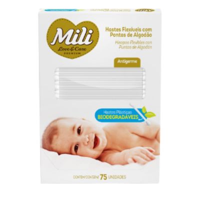 Cotonete Hastes Flexiveis 4 caixas c/ 75 Biodegradável  MILI (Total: 300 hastes)