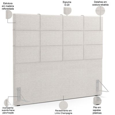 Kit Cabeceira Cama Box King 195cm com Calçadeira Roma W01 Linho Champagne - Lyam
