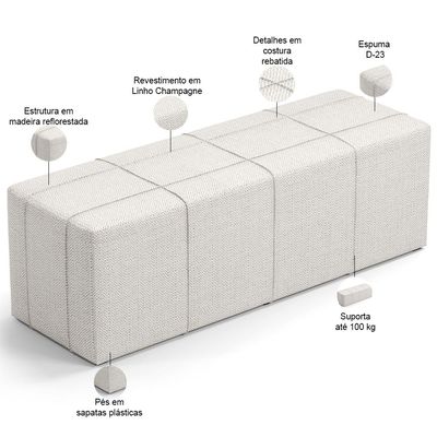 Kit Cabeceira Cama Box King 195cm com Calçadeira Roma W01 Linho Champagne - Lyam