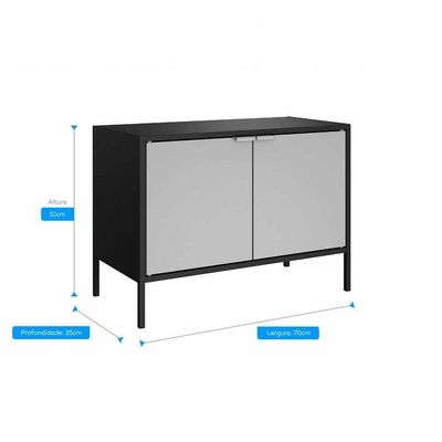 Balcão Baixo Multiúso Itatiaia Smart - 2 Portas - Preto Matte C- Cinza