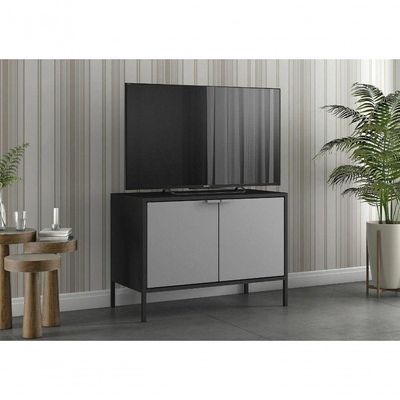 Balcão Baixo Multiúso Itatiaia Smart - 2 Portas - Preto Matte C- Cinza