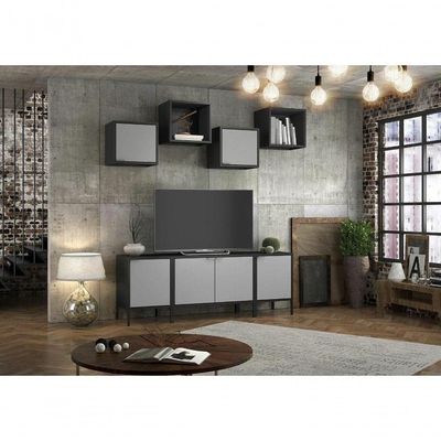 Balcão Baixo Multiúso Itatiaia Smart - 2 Portas - Preto Matte C- Cinza