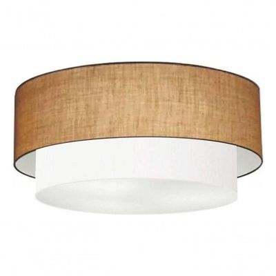 Plafon Duplo Cilíndrico Vivare Md-3063 Cúpula Em Tecido 55x50cm - Bivolt Palha-branco 127/220v