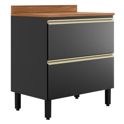 Balcão De Cozinha Proença 80cm 1 Porta E 1 Gaveta Nogueira Touch-carbono Com Tampo Mdf - Demartêz