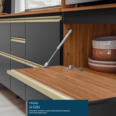 Balcão De Cozinha Proença 80cm 1 Porta E 1 Gaveta Nogueira Touch-carbono Com Tampo Mdf - Demartêz