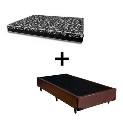 Cama Box Solteiro 88 Tecido Sintético Marrom Com Colchão Belize Bello Box - D33 Preto 57x88x188