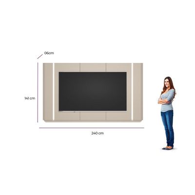 Painel Para TV 75 Pol Com LED 240cm Elysia L05 Off White Fosco - Lyam Decor