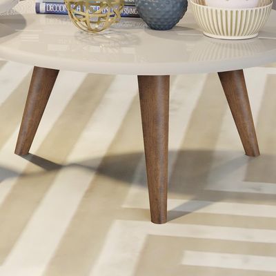 Conjunto Mesa De Centro E Mesa De Apoio Grazi - Pés De Madeira Off White - J3 Móveis